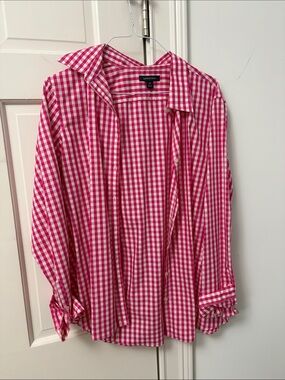 Lands' End Women’s Hot Pink Gingham Button-Down Shirt